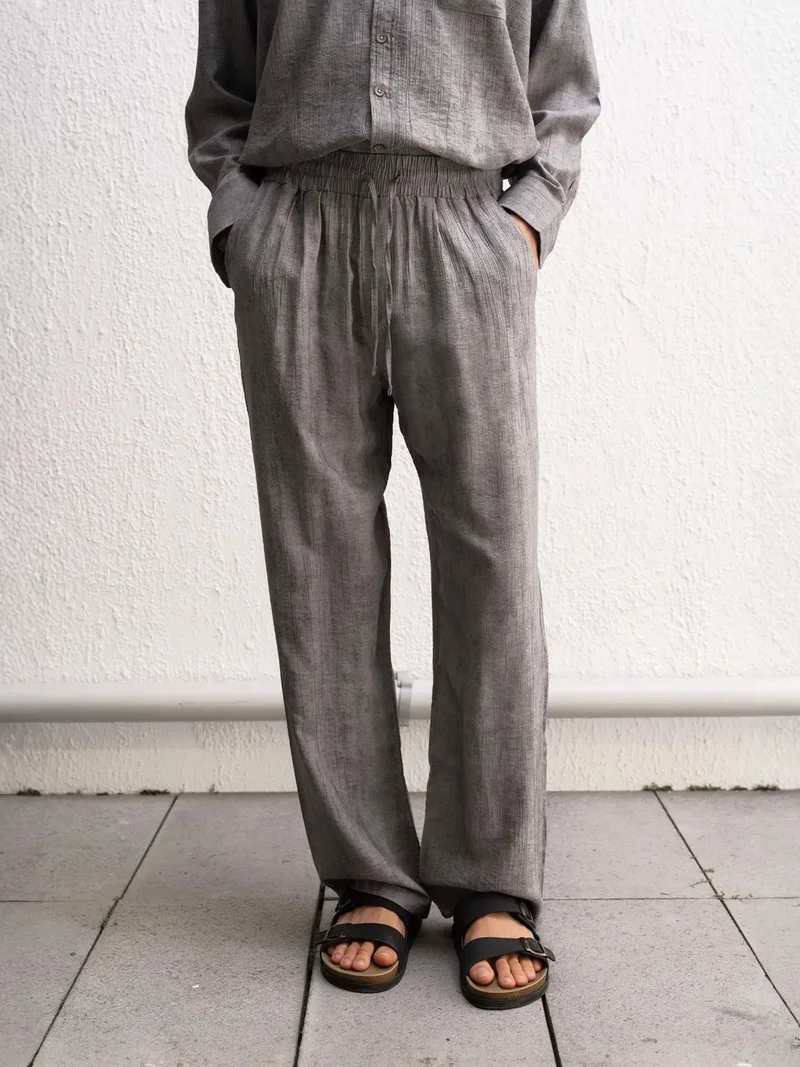 Giesto Charcoal Grey GIESTO Relaxed Fit Straight Leg Pants with Pockets for Men | Best Price UAE